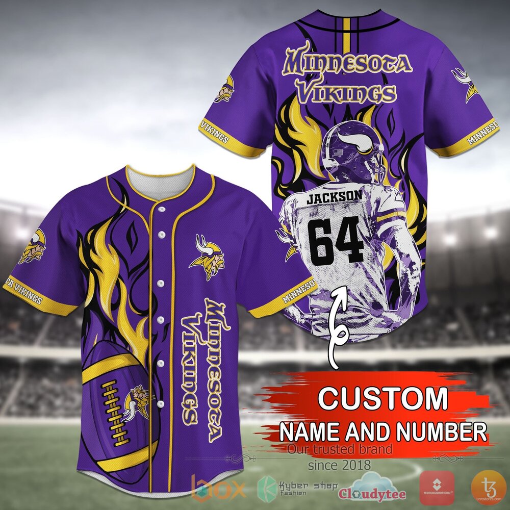 Minnesota Vikings Nfl Personalized Purple Black Baseball Jersey Shirt Minnesota Vikings Nfl Personalized Purple Black Baseball Jersey Shirt
