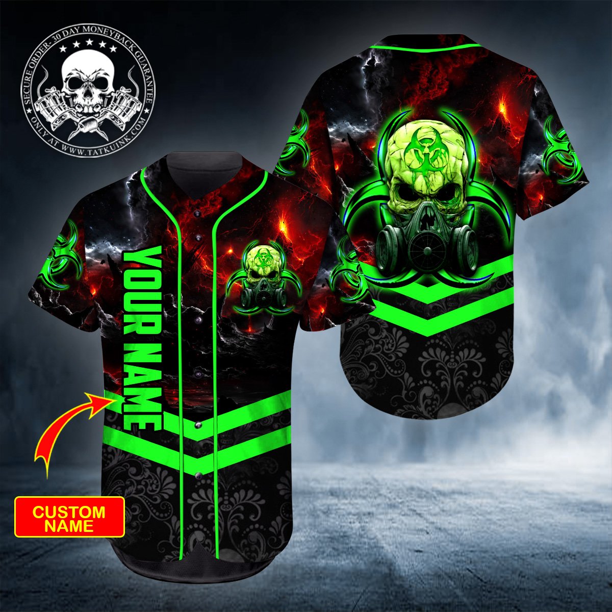 Monster Green Skull Personalized Baseball Jersey Monster Green Skull Personalized Baseball Jersey
