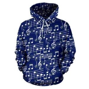 Music Note Blue Themed Print Pullover 3D Hoodie For Men Women All Over 3D Printed Hoodie - 44044f5e2ec4