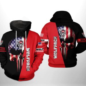 NC State Wolfpack NCAA US Flag Skull 3D Printed Hoodie/Zipper Hoodie - d94f8191b8e6