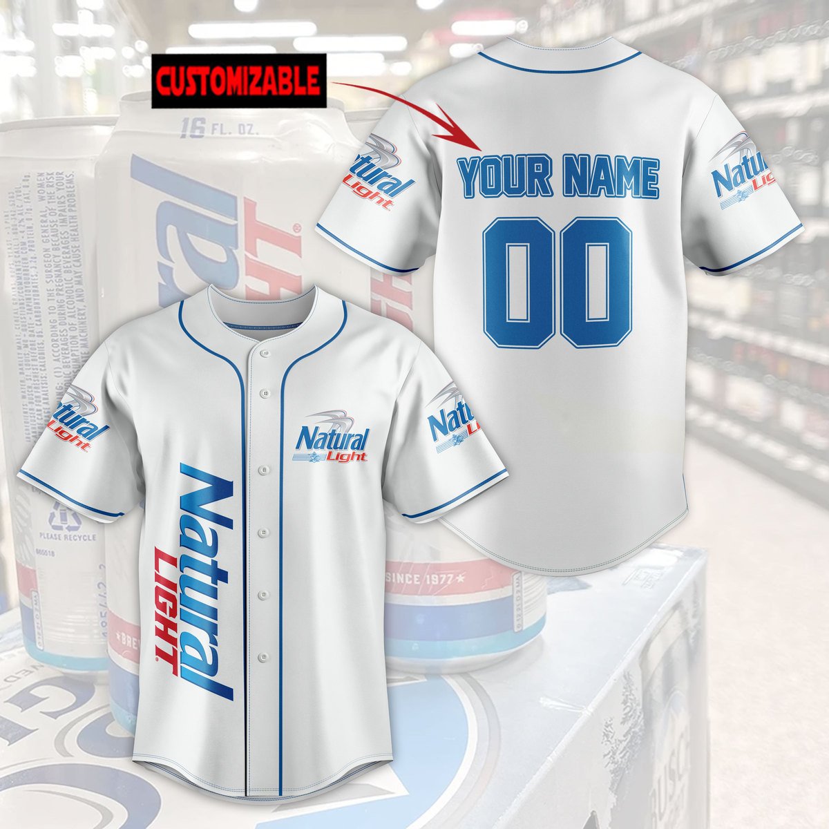 Natural Light Personalized Baseball Jersey Natural Light Personalized Baseball Jersey