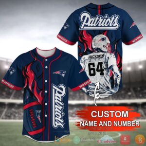 New England Patriots Nfl Personalized Navy Baseball Jersey Shirt