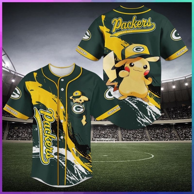 Nfl Green Bay Packers Pikachu Baseball Jersey Nfl Green Bay Packers Pikachu Baseball Jersey