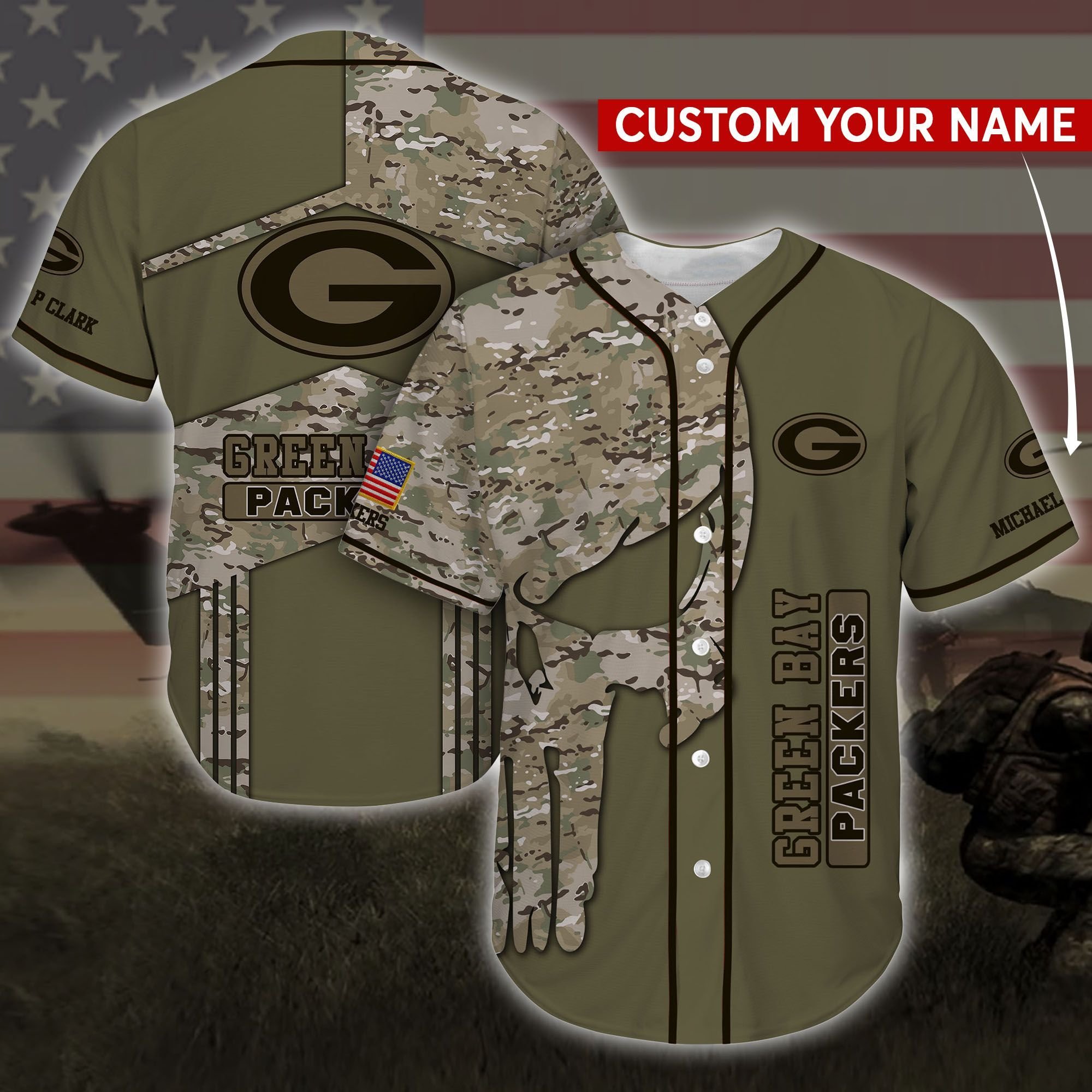 Nfl Green Bay Packers Skull Custom Personalized Name Baseball Jersey Nfl Green Bay Packers Skull Custom Personalized Name Baseball Jersey