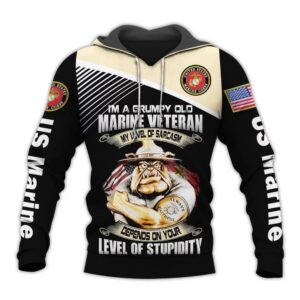 Official U.S.Marine Veterans Pullover Hoodies Grumpy Marines Drill Dog Mascot Hoodies Custom 3D Graphic Printed 3D Hoodie All Over Print Hoodie For Men For Women - 1214bd1c72da