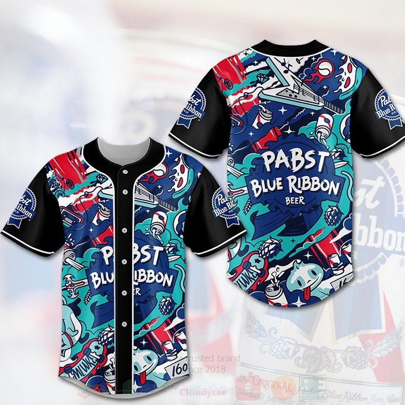 Pabst Blue Ribbon Beer Multi Color Baseball Jersey Shirt Pabst Blue Ribbon Beer Multi Color Baseball Jersey Shirt