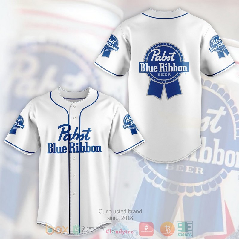 Pabst Blue Ribbon Beer White Baseball Jersey Pabst Blue Ribbon Beer White Baseball Jersey