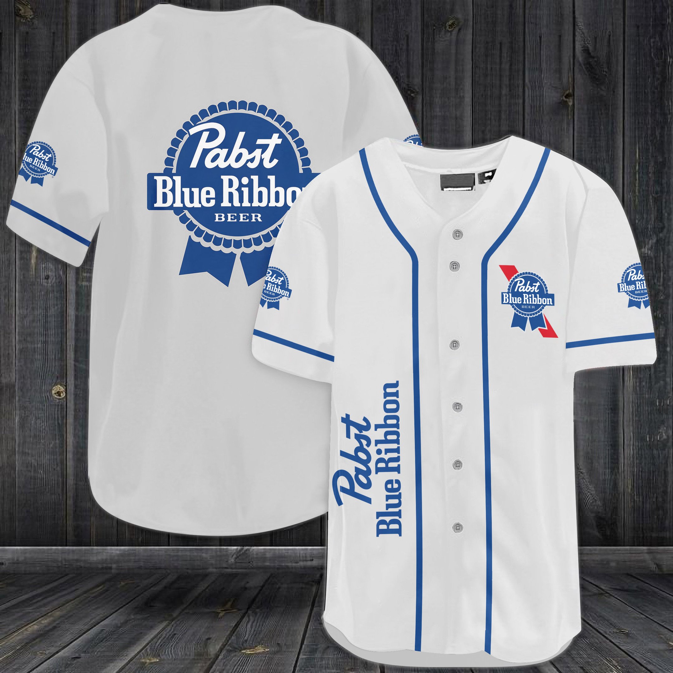 Pabst Blue Ribbon Beer White Baseball Jersey Pabst Blue Ribbon Beer White Baseball Jersey