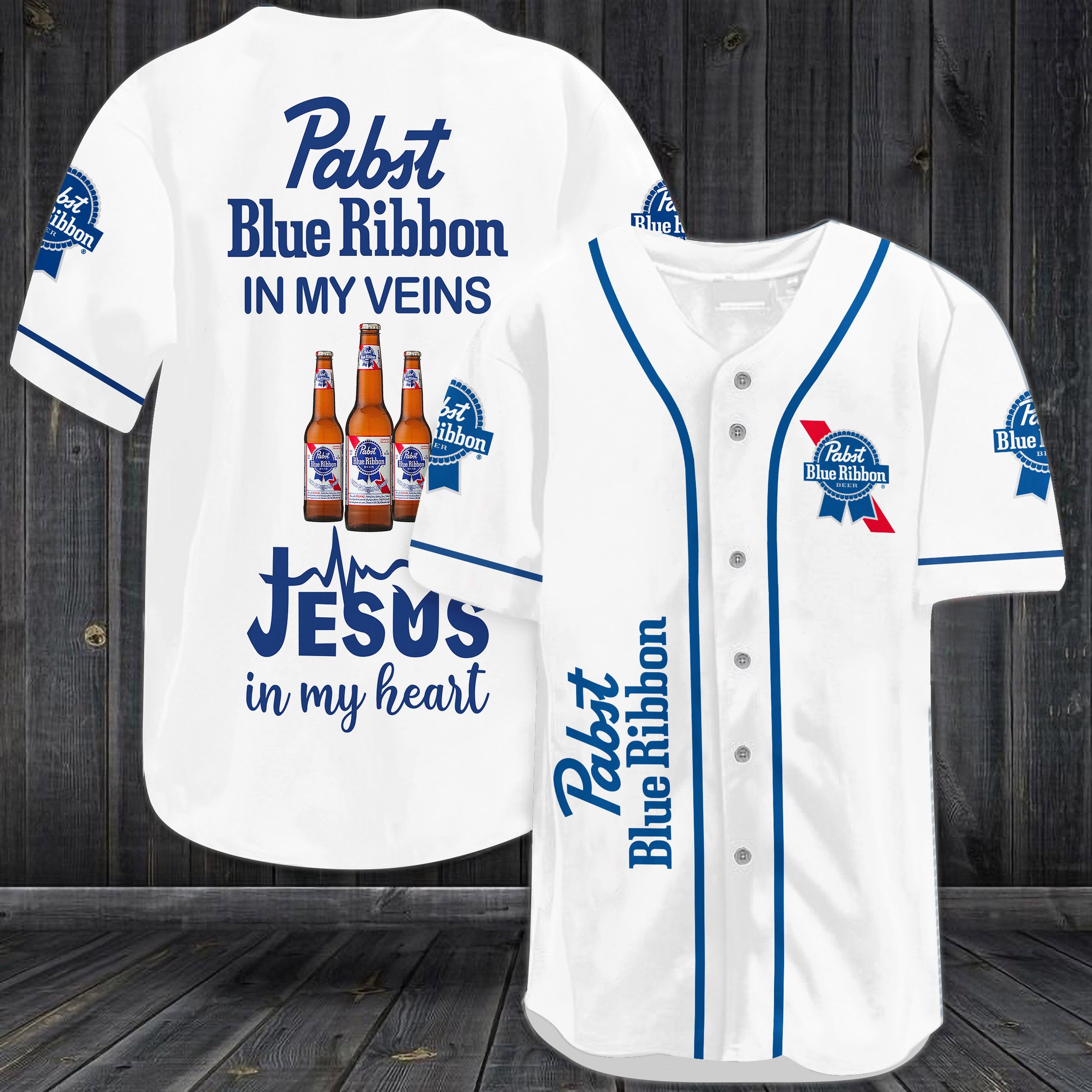 Pabst Blue Ribbon In My Veins Jesus In My Heart Baseball Jersey Pabst Blue Ribbon In My Veins Jesus In My Heart Baseball Jersey