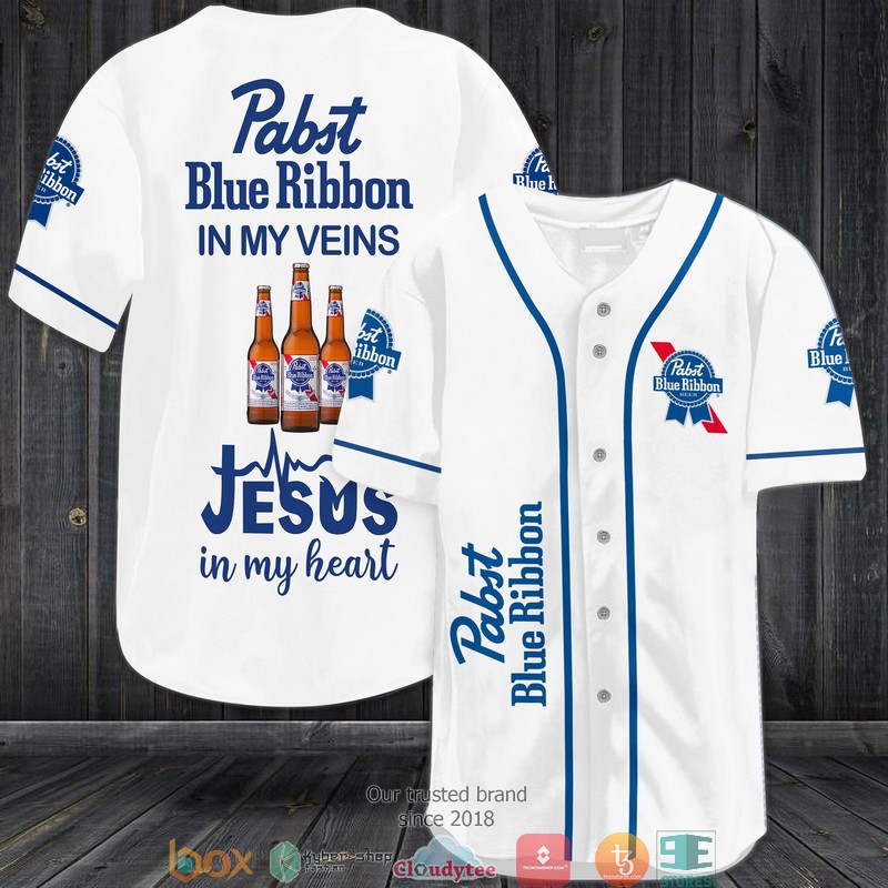 Pabst Blue Ribbon In My Veins Jesus In My Heart Baseball Jersey Pabst Blue Ribbon In My Veins Jesus In My Heart Baseball Jersey