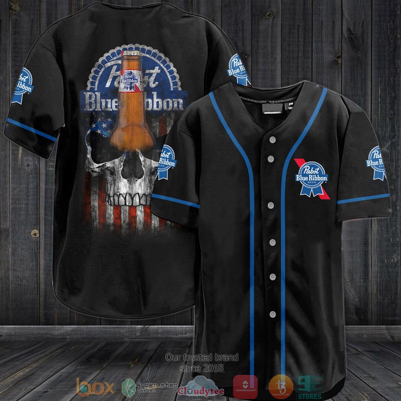 Pabst Blue Ribbon Us Flag Skull Baseball Jersey Pabst Blue Ribbon Us Flag Skull Baseball Jersey