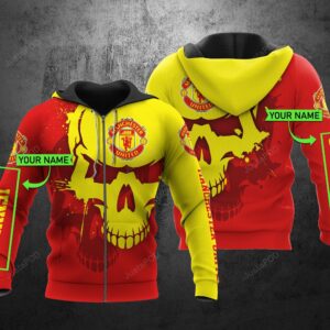 Personalized 3D Hoodie Manchester United Skull Custom Name 3D All Over Printed Hoodie - e487c6b5d2ed