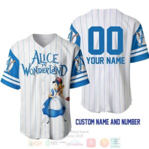 Personalized Alice In Wonderland All Over Print Pinstripe White Baseball Jersey