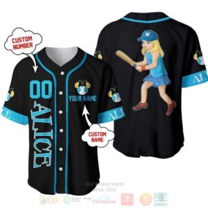 Personalized Alice In Wonderland Disney All Over Print Black Baseball Jersey