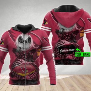 Personalized Arizona Cardinals 3D Hoodie Nfl 3D Hoodie Jack Skellington Custom Name 3D All Over Printed Hoodie - e67dda08885f