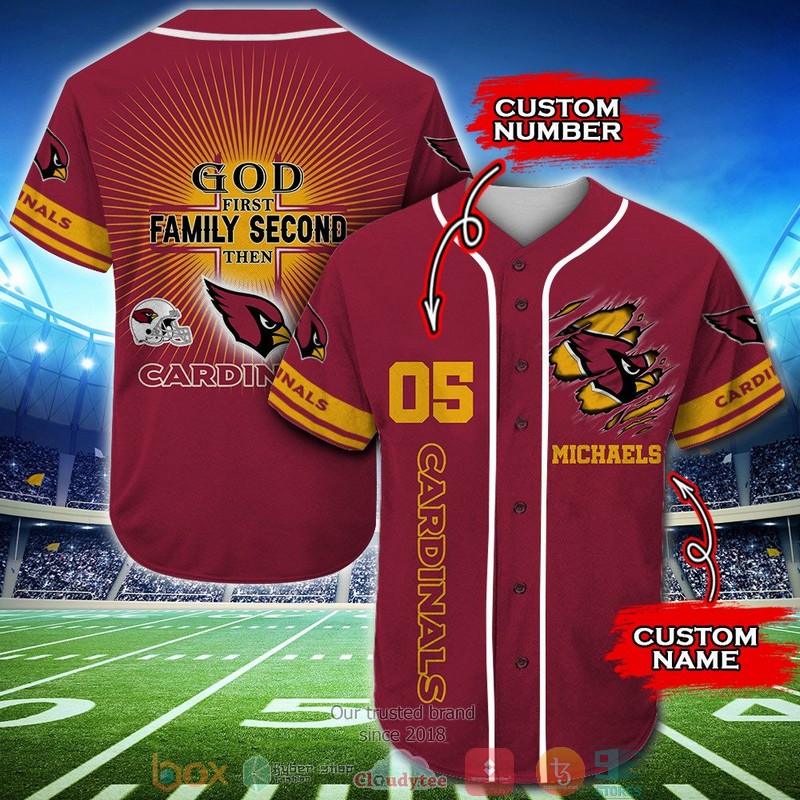 Personalized Arizona Cardinals Nfl God First Family Second Then Baseball Jersey Shirt Personalized Arizona Cardinals Nfl God First Family Second Then Baseball Jersey Shirt