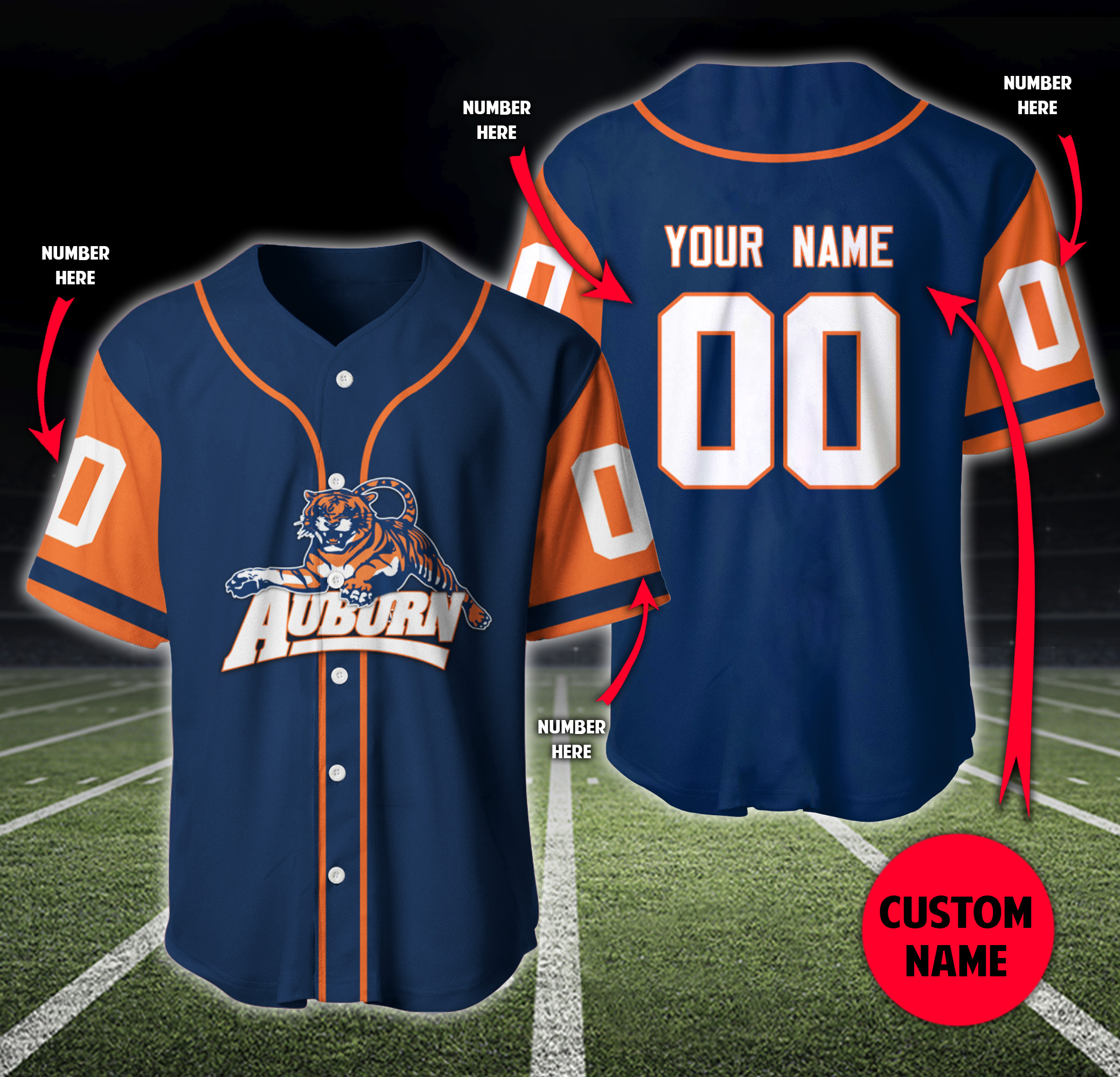 Personalized Auburn Tigers Custom Baseball Jersey Personalized Auburn Tigers Custom Baseball Jersey