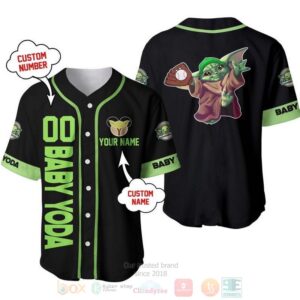 Personalized Baby Yoda Disney All Over Print Black Baseball Jersey