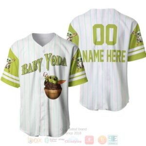 Personalized Baby Yoda Star Wars All Over Print Pinstripe White Baseball Jersey