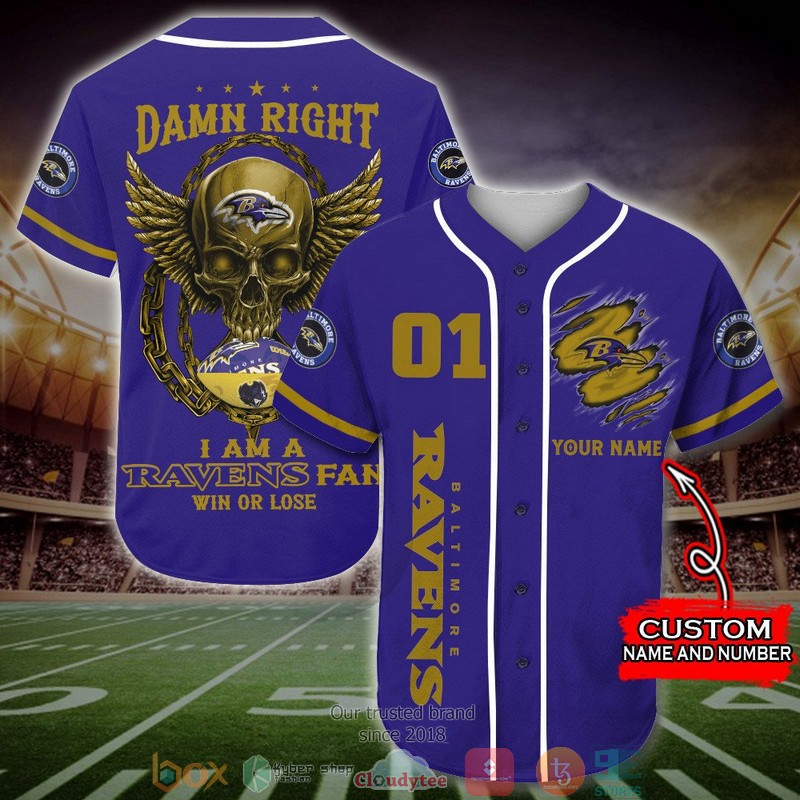 Personalized Baltimore Ravens Nfl Wings Skull Baseball Jersey Shirt Personalized Baltimore Ravens Nfl Wings Skull Baseball Jersey Shirt