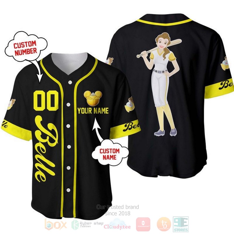 Personalized Belle Beauty & The Beast Disney Princess All Over Print Black Baseball Jersey Personalized Belle Beauty & The Beast Disney Princess All Over Print Black Baseball Jersey