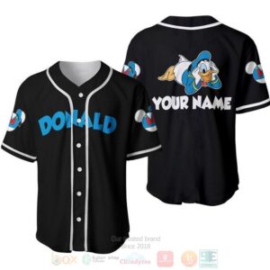 Personalized Blue Chilling Donald Duck All Over Print Black Baseball Jersey