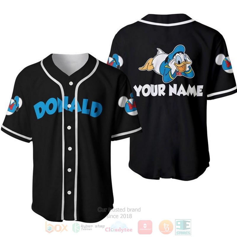 Personalized Blue Chilling Donald Duck All Over Print Black Baseball Jersey Personalized Blue Chilling Donald Duck All Over Print Black Baseball Jersey
