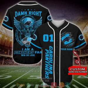 Personalized Carolina Panthers Nfl Wings Skull Baseball Jersey Shirt