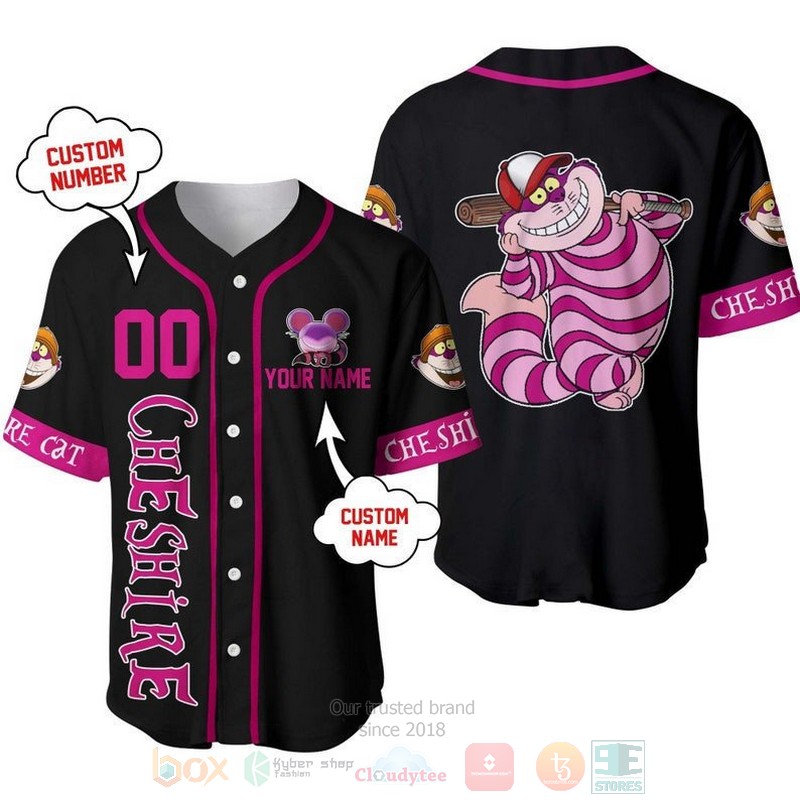 Personalized Cheshire Cat Disney All Over Print Black Baseball Jersey Personalized Cheshire Cat Disney All Over Print Black Baseball Jersey