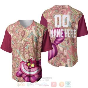 Personalized Cheshire Cat Disney Flowery Pattern All Over Print  Baseball Jersey
