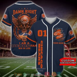 Personalized Chicago Bears Nfl Wings Skull Baseball Jersey Shirt