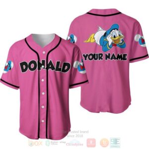 Personalized Chilling Donald Duck Disney All Over Print Pink Baseball Jersey