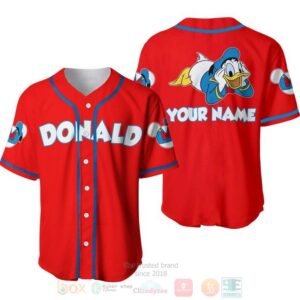 Personalized Chilling Donald Duck Disney All Over Print Red Baseball Jersey