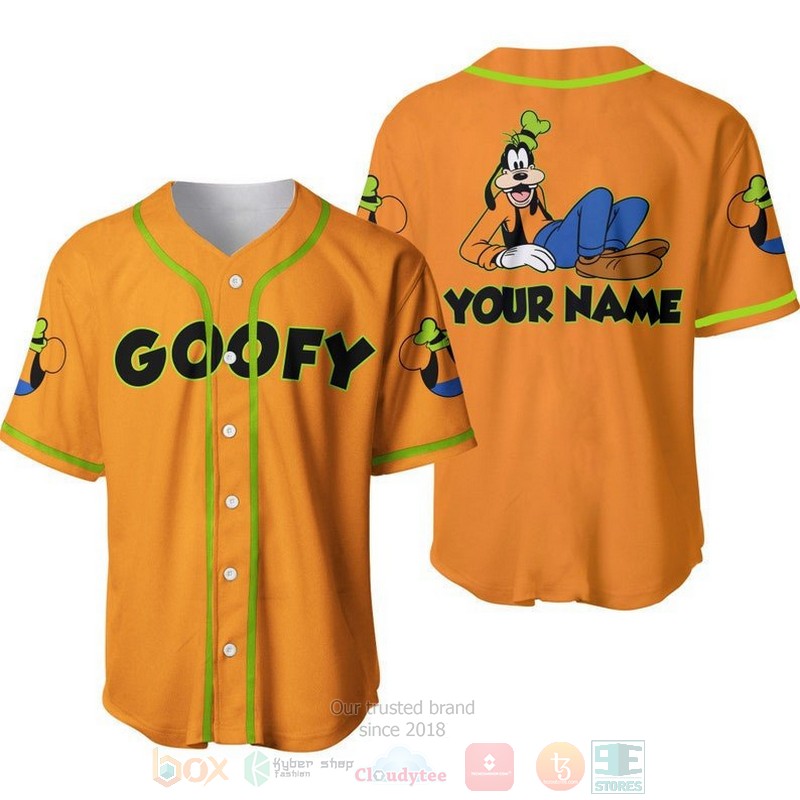 Personalized Chilling Goofy Dog Disney All Over Print Orange Baseball Jersey Personalized Chilling Goofy Dog Disney All Over Print Orange Baseball Jersey
