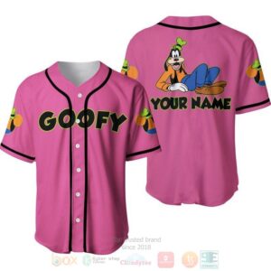 Personalized Chilling Goofy Dog Disney All Over Print Pink Baseball Jersey