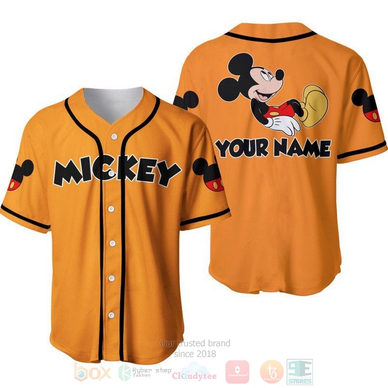 Personalized Chilling Mickey Mouse Disney All Over Print Orange Baseball Jersey Personalized Chilling Mickey Mouse Disney All Over Print Orange Baseball Jersey