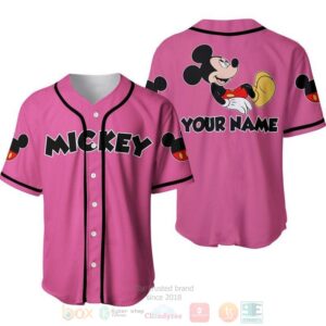 Personalized Chilling Mickey Mouse Disney All Over Print Pink Baseball Jersey