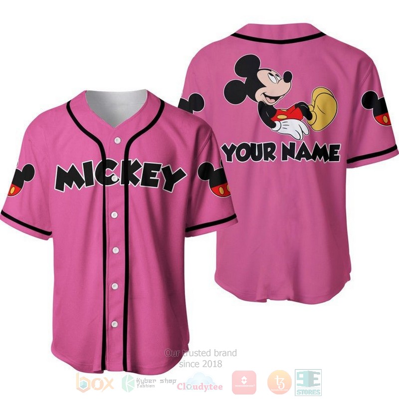 Personalized Chilling Mickey Mouse Disney All Over Print Pink Baseball Jersey Personalized Chilling Mickey Mouse Disney All Over Print Pink Baseball Jersey