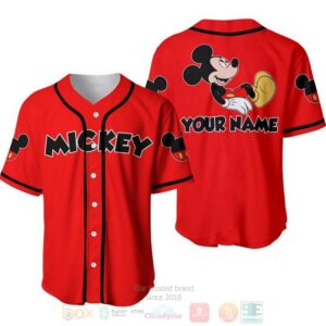 Personalized Chilling Mickey Mouse Disney All Over Print Red Baseball Jersey