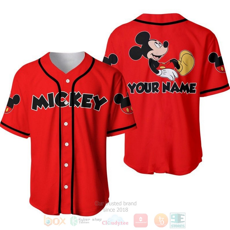 Personalized Chilling Mickey Mouse Disney All Over Print Red Baseball Jersey Personalized Chilling Mickey Mouse Disney All Over Print Red Baseball Jersey