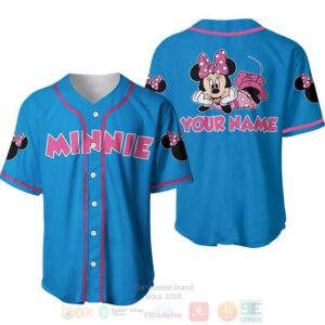 Personalized Chilling Minnie Mouse Disney All Over Print Blue Baseball Jersey