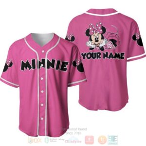 Personalized Chilling Minnie Mouse Disney All Over Print Pink Baseball Jersey