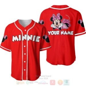 Personalized Chilling Minnie Mouse Disney All Over Print Red Baseball Jersey
