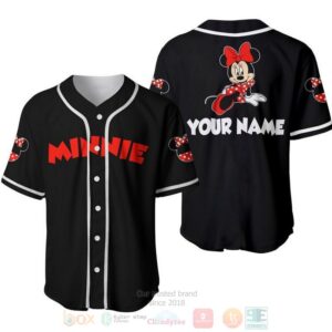 Personalized Chilling Red Minnie Mouse Disney All Over Print Black Baseball Jersey