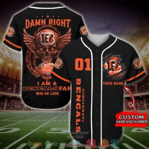 Personalized Cincinnati Bengals Nfl Wings Skull Baseball Jersey Shirt
