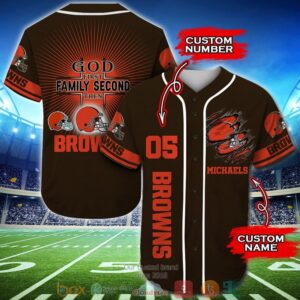 Personalized Cleveland Browns Nfl God First Family Second Then Baseball Jersey Shirt