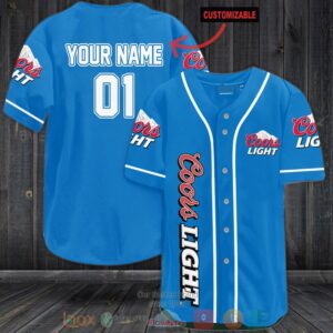 Personalized Coors Light Ribbon Custom Blue Baseball Jersey