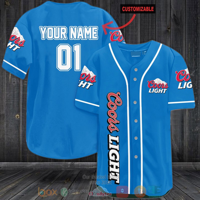 Personalized Coors Light Ribbon Custom Blue Baseball Jersey Personalized Coors Light Ribbon Custom Blue Baseball Jersey