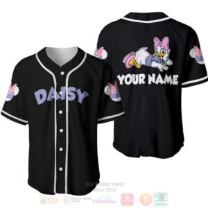 Personalized Cute Purple Daisy Duck All Over Print Black Baseball Jersey