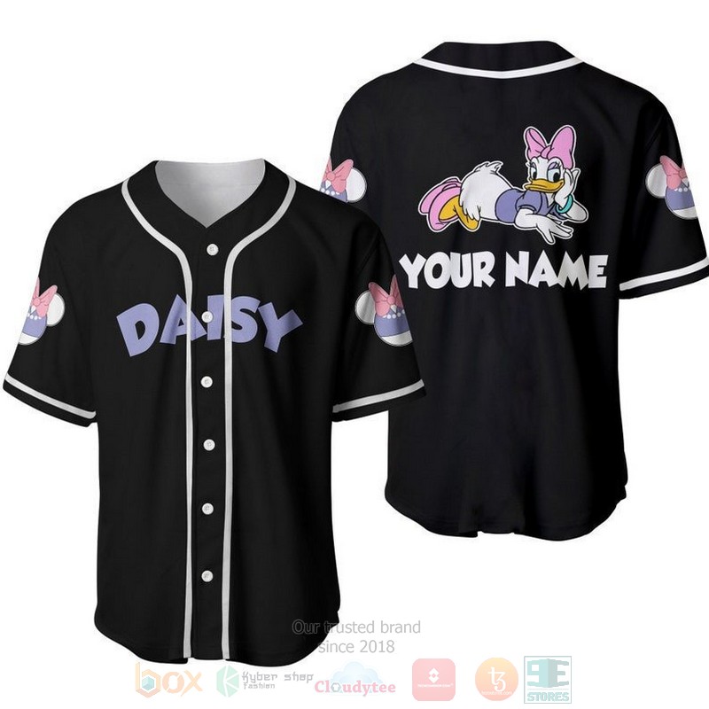 Personalized Cute Purple Daisy Duck All Over Print Black Baseball Jersey Personalized Cute Purple Daisy Duck All Over Print Black Baseball Jersey
